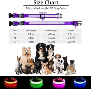 Size chart of Rechargeable LED lights collar